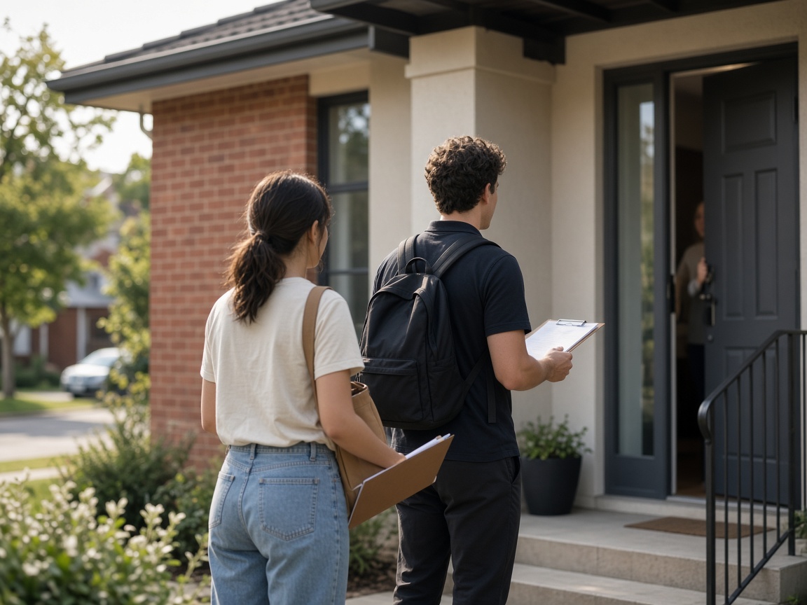 Door-to-door fundraising team at a suburban house