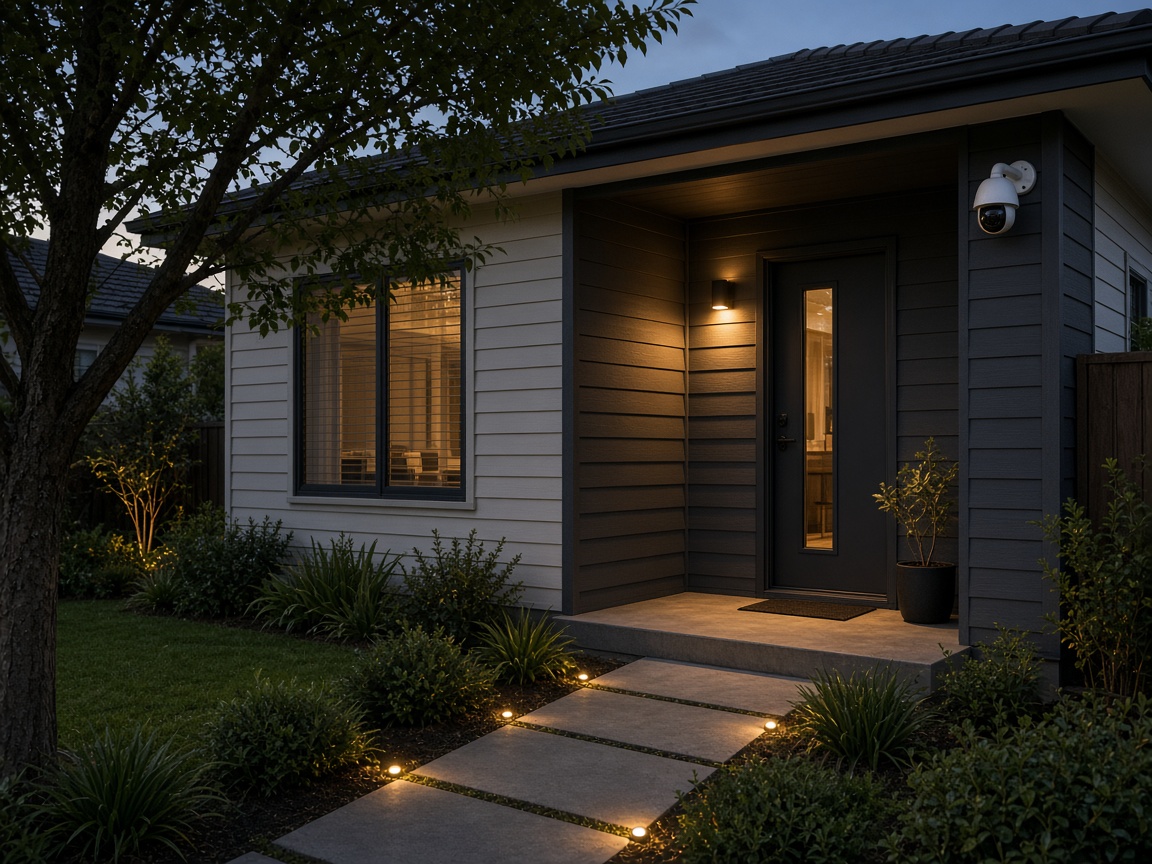 Suburban home porch at dusk